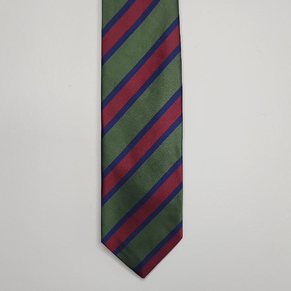 Ben Silver Classic Striped Green and Red Men's Tie - Picture 1 of 7